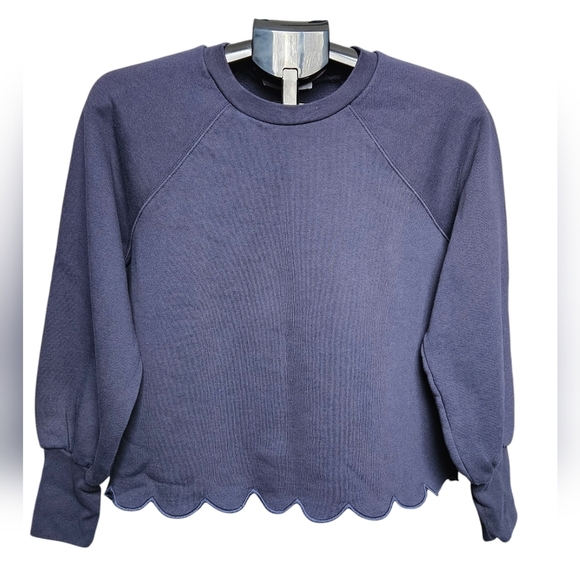 Frame Navy Scallop Crew Neck Sweatshirt Size M - Picture 2 of 10